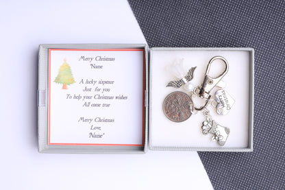 Christmas Lucky Sixpence Keyring