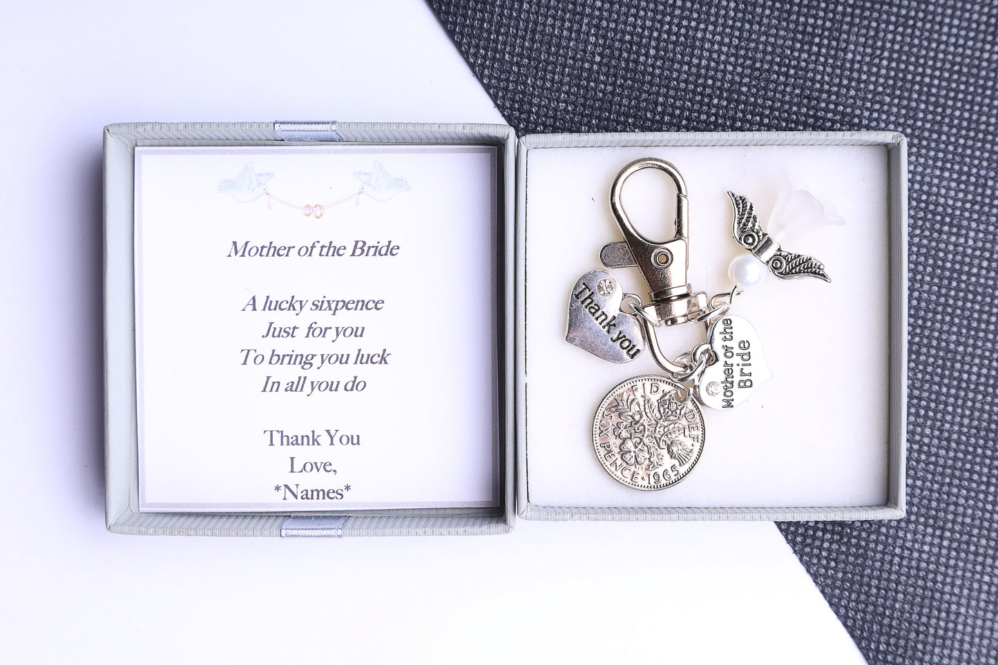 Mother Of The Bride Lucky Sixpence Keyring-Wedding Favour-Thank You Gift