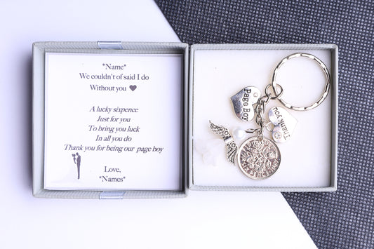 Page Boy Lucky Sixpence Keyring  - Wedding Thank You Gift