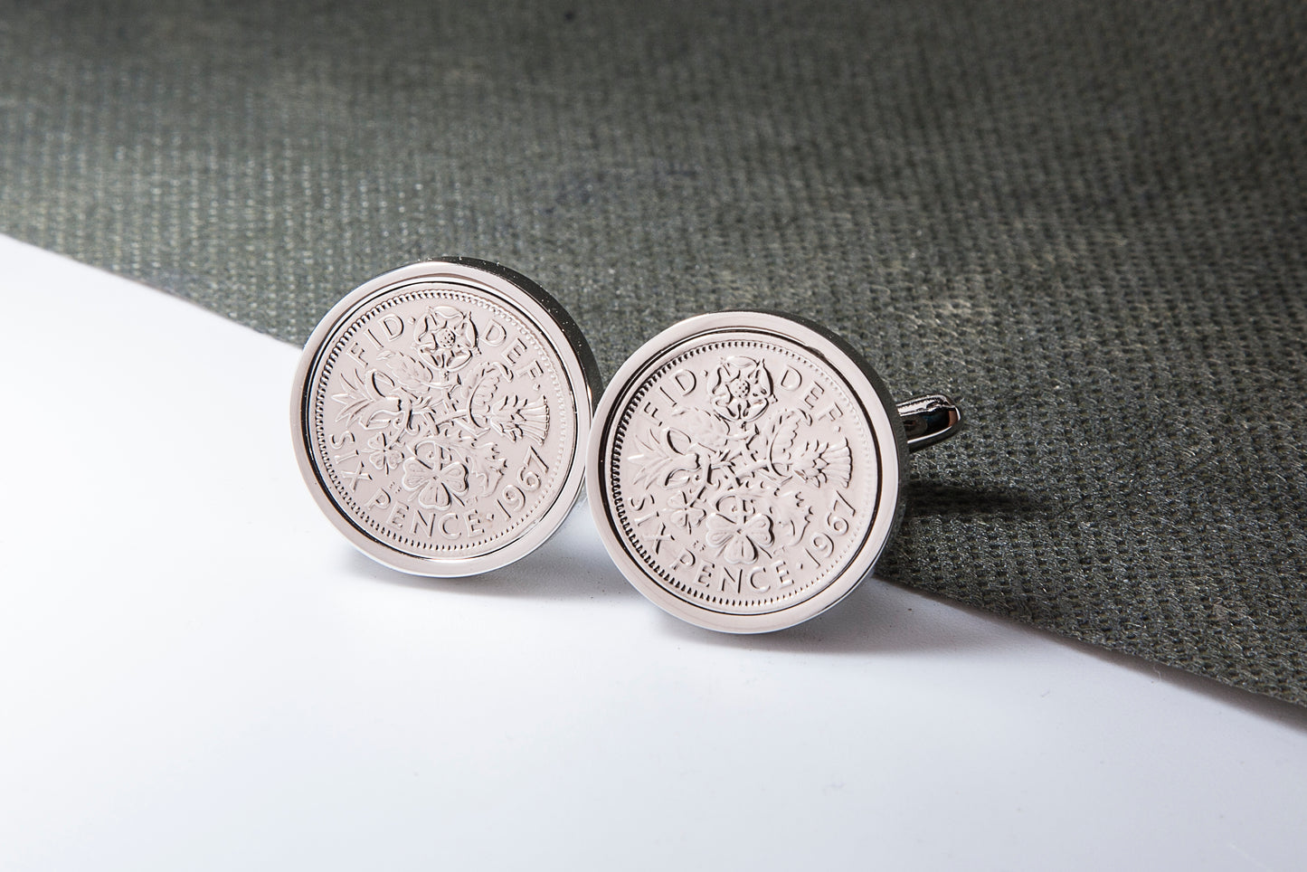 1967 57th Birthday Lucky Sixpence Cufflinks-Choose Colour and Orientation