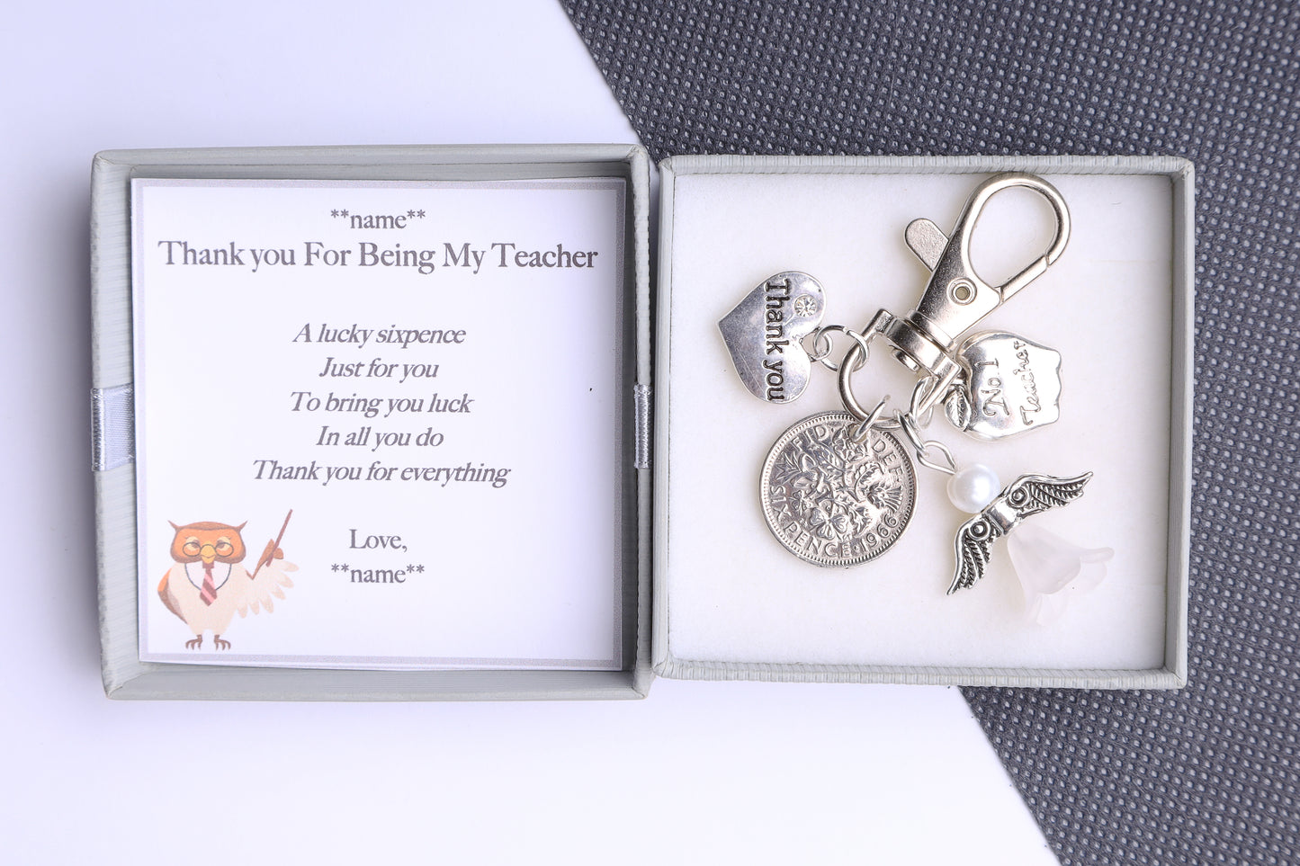 Teacher Thank You Lucky Sixpence Keyring - Thank You Gift