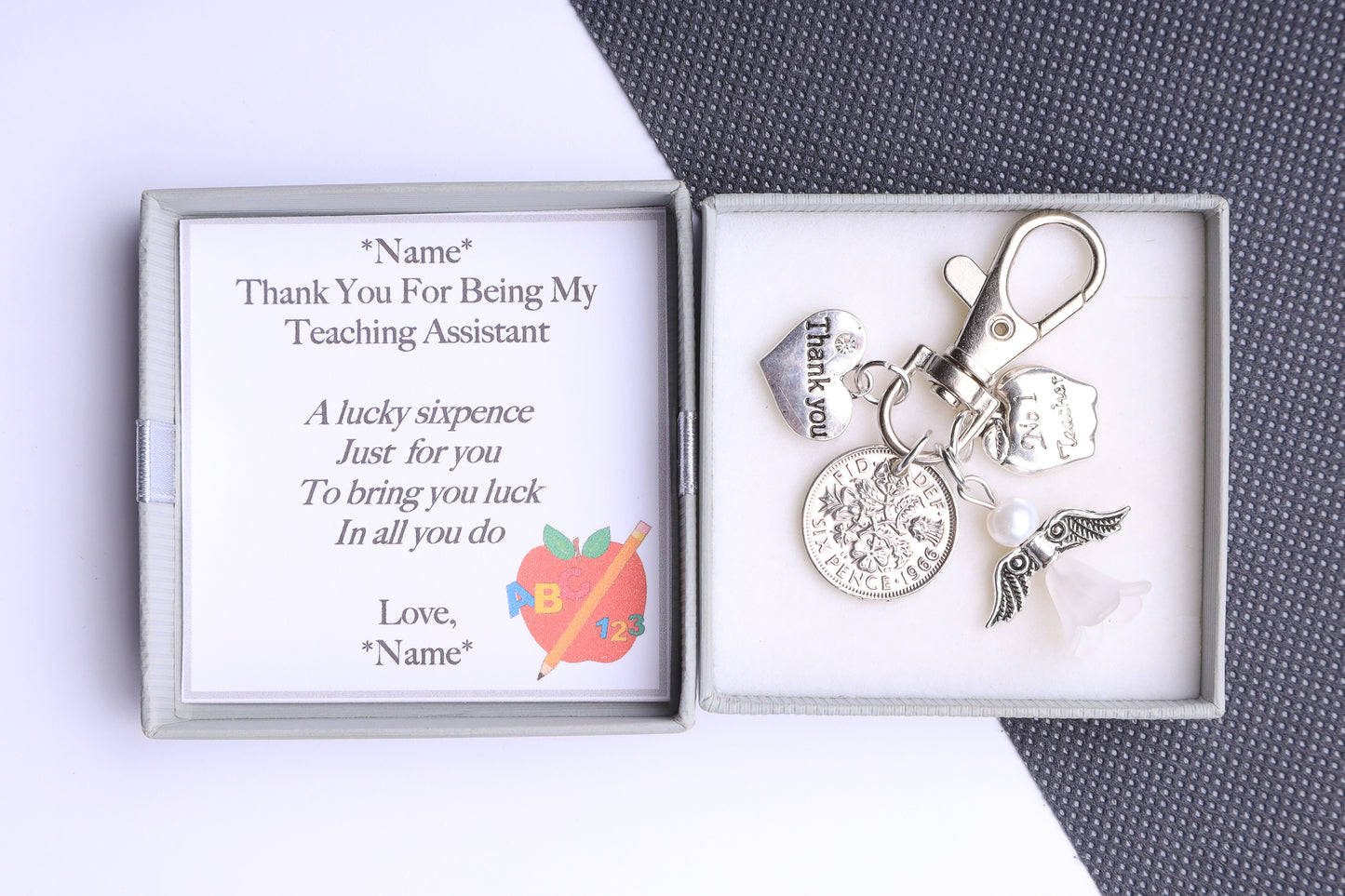 Teaching Assistant Thank You Lucky Sixpence Keyring - Thank You Gift