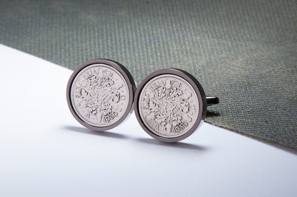 1930 94th Birthday Lucky Sixpence Cufflinks-Choose Colour and Orientation