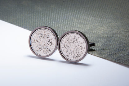 1933 91st Birthday Lucky Sixpence Cufflinks-Choose Colour and Orientation