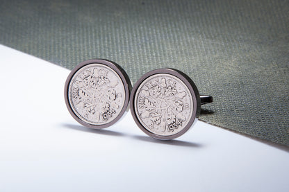 1934 90th Birthday Lucky Sixpence Cufflinks-Choose Colour and Orientation