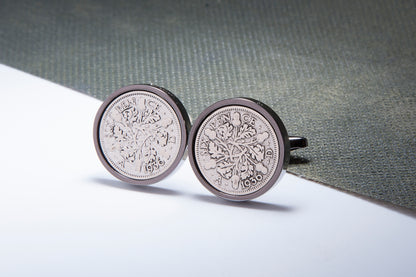 1936 79th Birthday Lucky Sixpence Cufflinks-Choose Colour and Orientation