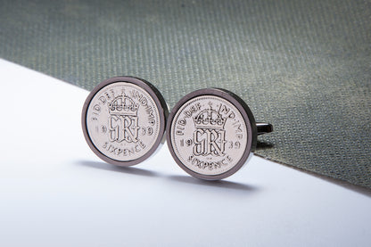 1939 75th Birthday Lucky Sixpence Cufflinks-Choose Colour and Orientation