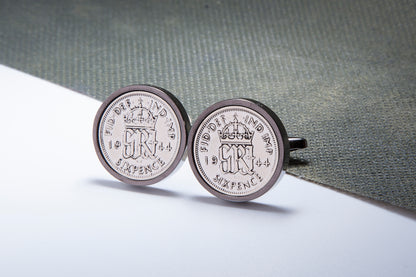 1944 70th Birthday Lucky Sixpence Cufflinks-Choose Colour and Orientation