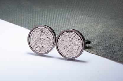 1955 60th Birthday Lucky Sixpence Cufflinks-Choose Colour and Orientation