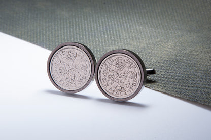 1956 58th Birthday Lucky Sixpence Cufflinks-Choose Colour and Orientation