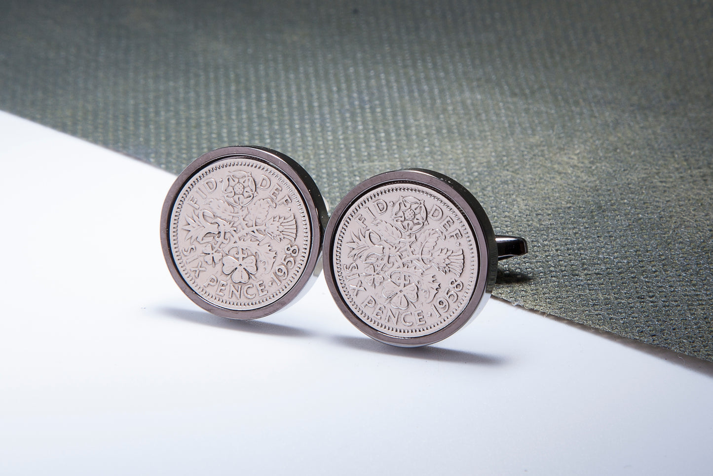 1958 56th Birthday Lucky Sixpence Cufflinks-Choose Colour and Orientation