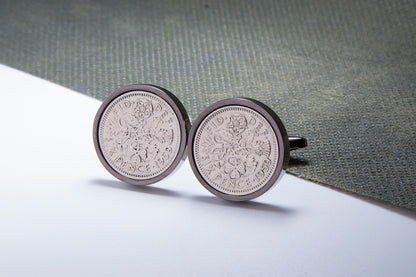 1959 65th Birthday Lucky Sixpence Cufflinks-Choose Colour and Orientation