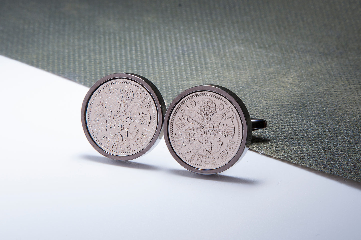 1961 63rd Birthday Lucky Sixpence Cufflinks-Choose Colour and Orientation