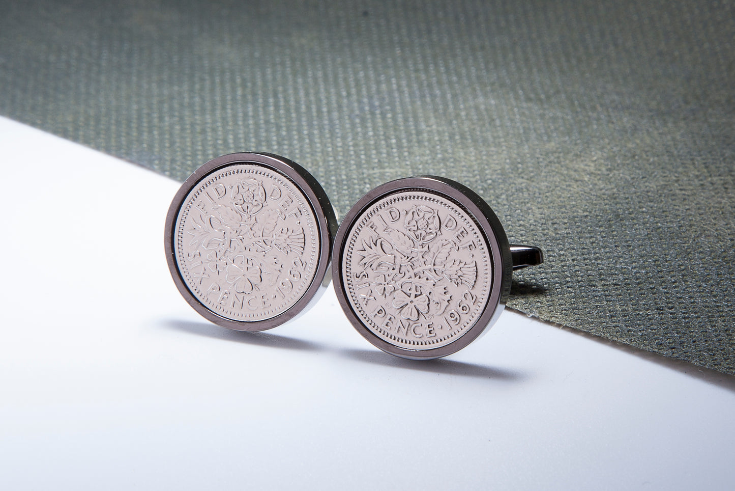 1962 62nd Birthday Lucky Sixpence Cufflinks-Choose Colour and Orientation