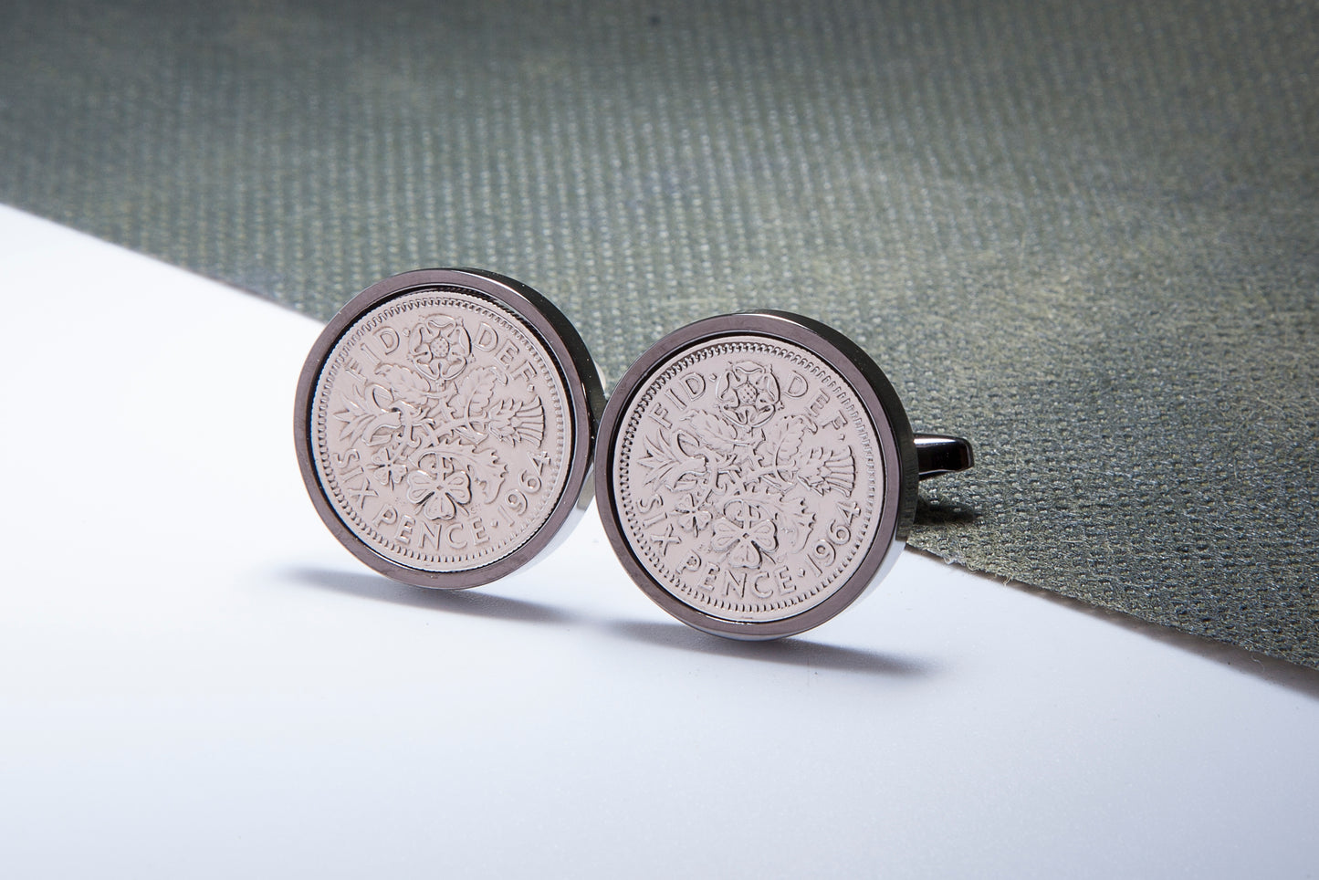 1964 60th Birthday Lucky Sixpence Cufflinks-Choose Colour and Orientation