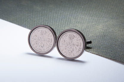 1966 58th Birthday Lucky Sixpence Cufflinks-Choose Colour and Orientation