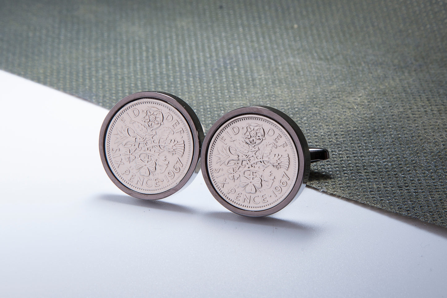 1967 57th Birthday Lucky Sixpence Cufflinks-Choose Colour and Orientation