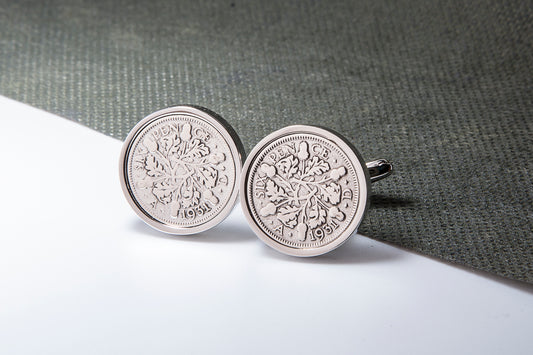 1931 93rd Birthday Lucky Sixpence Cufflinks-Choose Colour and Orientation