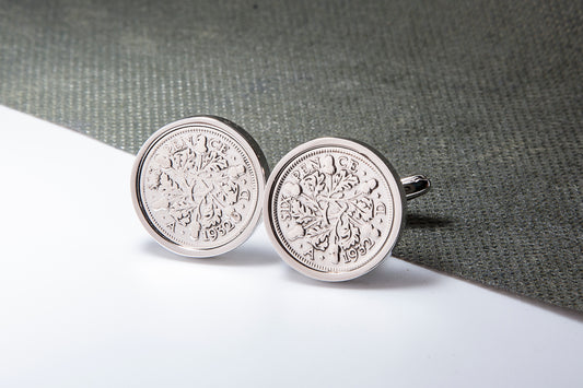 1932 92ndBirthday Lucky Sixpence Cufflinks-Choose Colour and Orientation