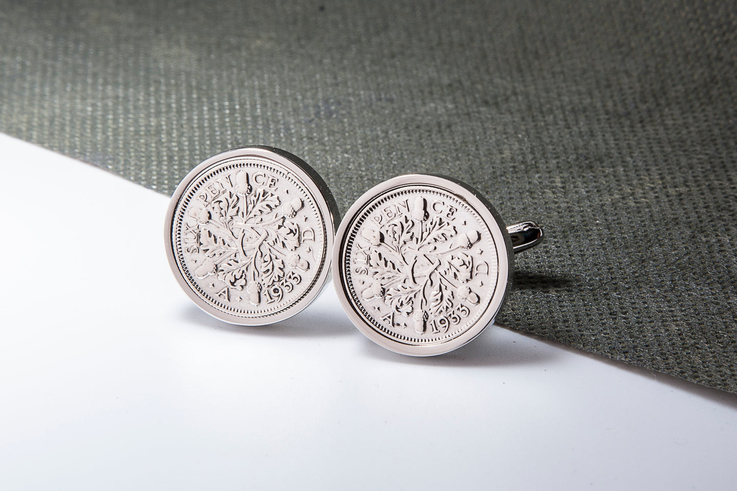 1933 91st Birthday Lucky Sixpence Cufflinks-Choose Colour and Orientation