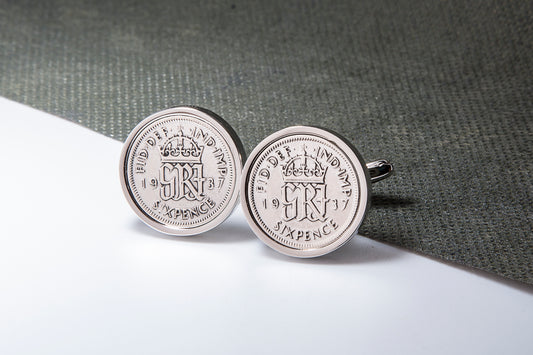 1937 77th Birthday Lucky Sixpence Cufflinks-Choose Colour and Orientation