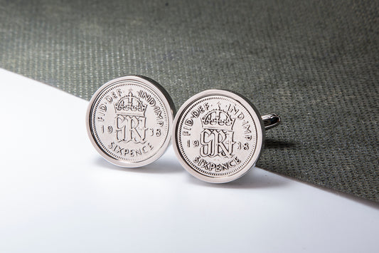 1938 76th Birthday Lucky Sixpence Cufflinks-Choose Colour and Orientation