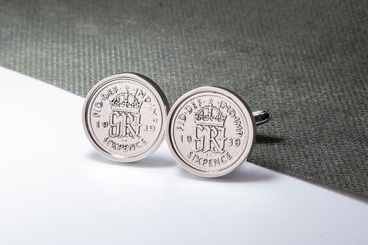 1939 75th Birthday Lucky Sixpence Cufflinks-Choose Colour and Orientation