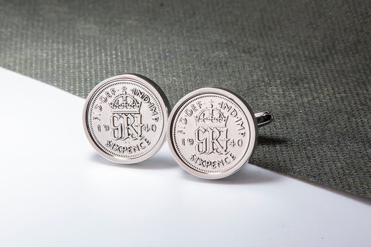 1940 74th Birthday Lucky Sixpence Cufflinks-Choose Colour and Orientation