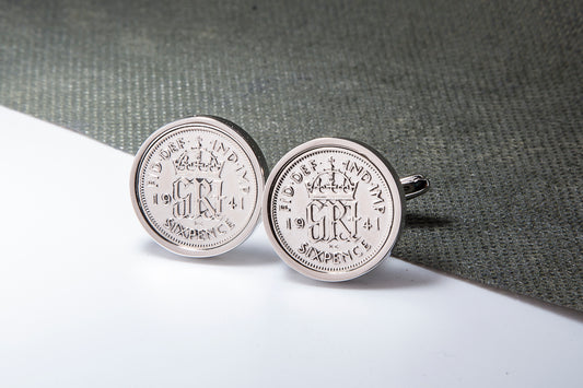 1941 73rd Birthday Lucky Sixpence Cufflinks-Choose Colour and Orientation