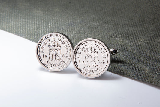 1942 72nd Birthday Lucky Sixpence Cufflinks-Choose Colour and Orientation