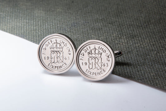 1943 71st Birthday Lucky Sixpence Cufflinks-Choose Colour and Orientation