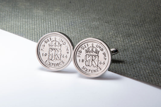 1944 70th Birthday Lucky Sixpence Cufflinks-Choose Colour and Orientation