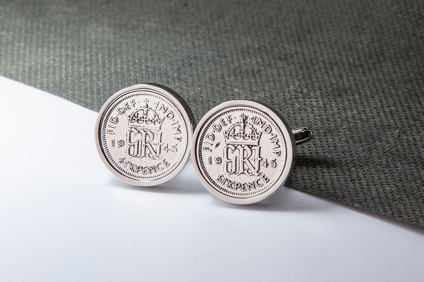 1945 69th Birthday Lucky Sixpence Cufflinks-Choose Colour and Orientation