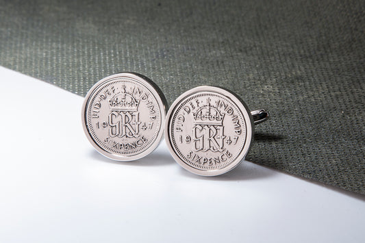 1947 67th Birthday Lucky Sixpence Cufflinks-Choose Colour and Orientation