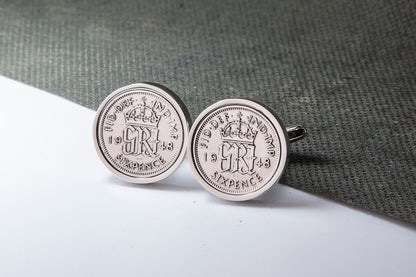 1948 66th Birthday Lucky Sixpence Cufflinks-Choose Colour and Orientation