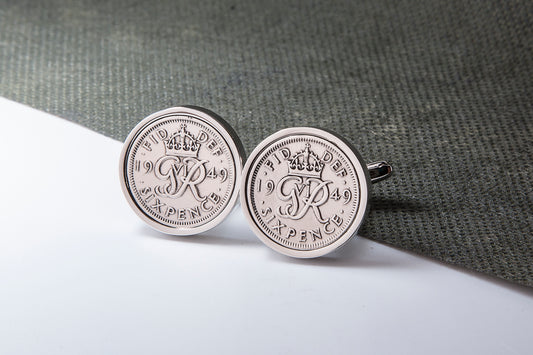 1949 65th Birthday Lucky Sixpence Cufflinks-Choose Colour and Orientation