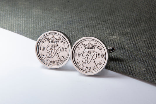 1950 64th Birthday Lucky Sixpence Cufflinks-Choose Colour and Orientation