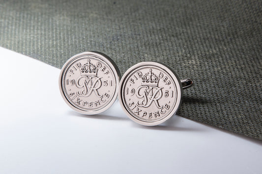 1951 63rd Birthday Lucky Sixpence Cufflinks-Choose Colour and Orientation