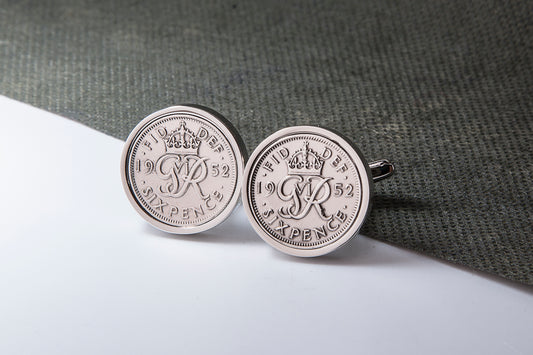 1952 62nd Birthday Lucky Sixpence Cufflinks-Choose Colour and Orientation