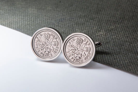 1953 61st Birthday Lucky Sixpence Cufflinks-Choose Colour and Orientation