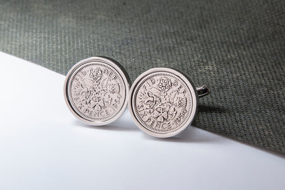 1954 60th Birthday Lucky Sixpence Cufflinks-Choose Colour and Orientation