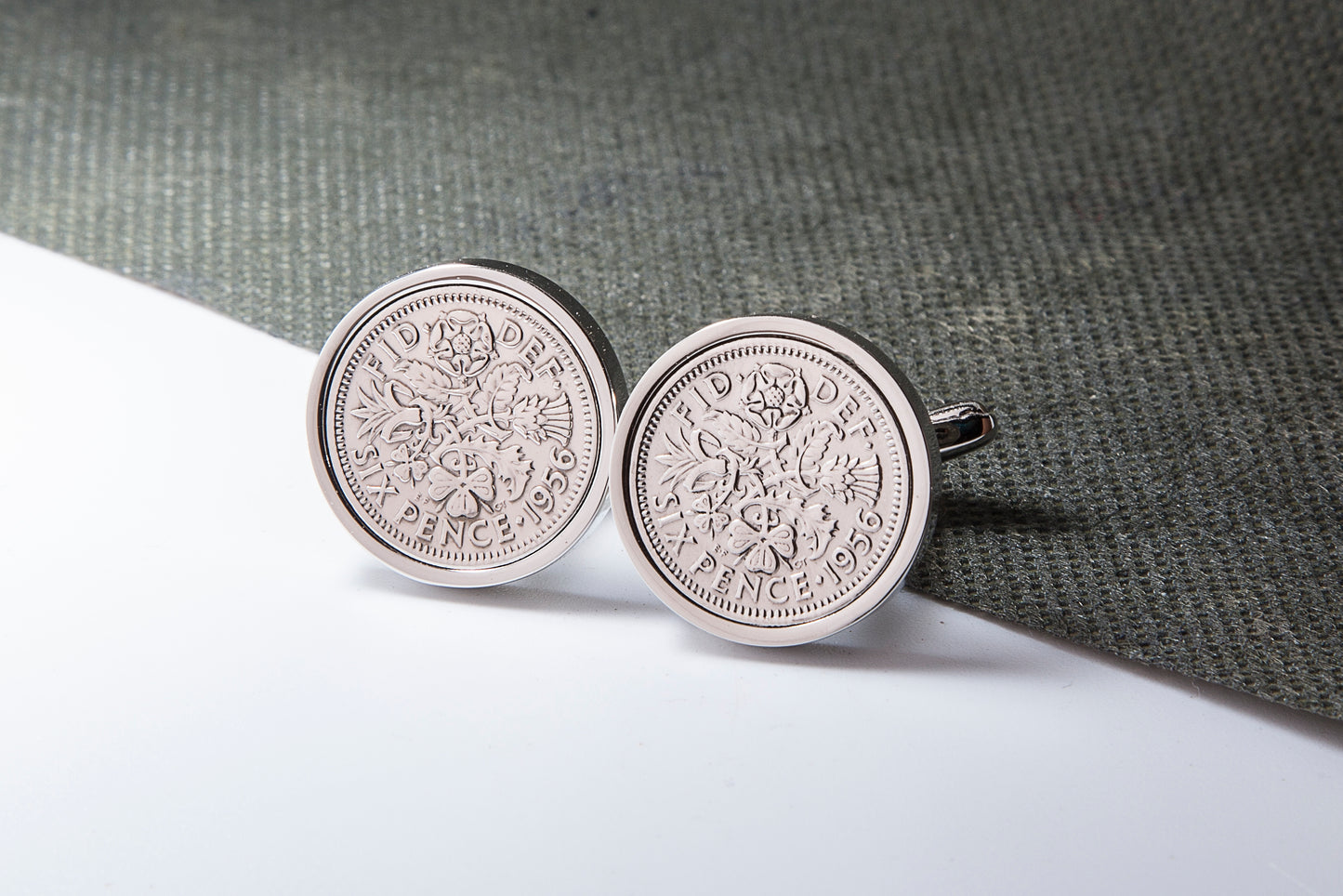 1956 58th Birthday Lucky Sixpence Cufflinks-Choose Colour and Orientation