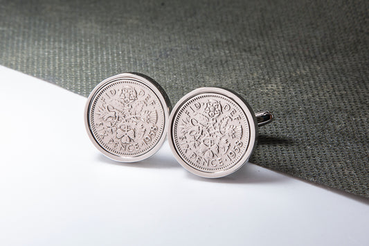 1958 64th Birthday Lucky Sixpence Cufflinks-Choose Colour and Orientation