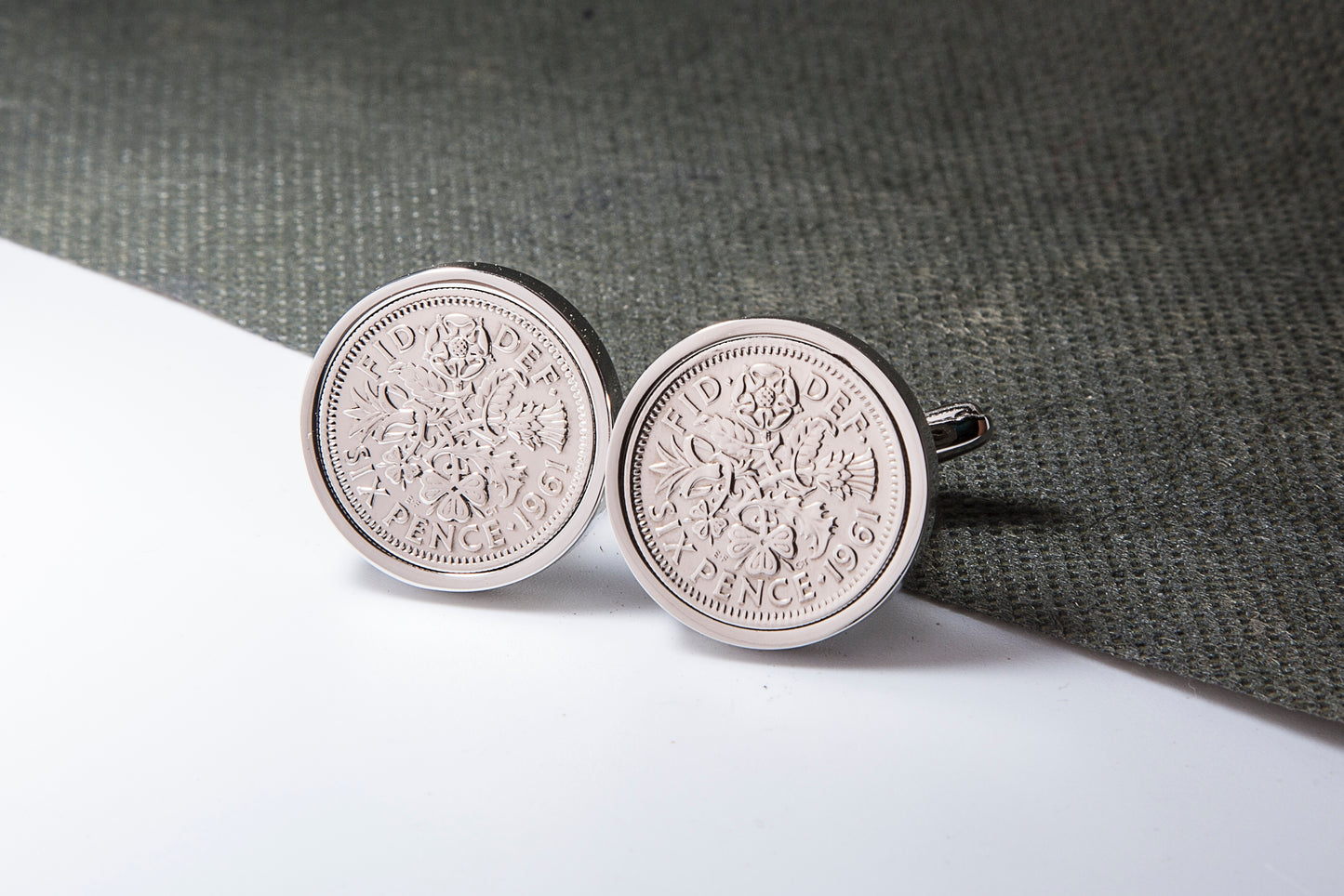 1961 63rd Birthday Lucky Sixpence Cufflinks-Choose Colour and Orientation