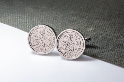 1963 61st Birthday Lucky Sixpence Cufflinks-Choose Colour and Orientation