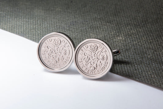 1965 59th Birthday Lucky Sixpence Cufflinks-Choose Colour and Orientation